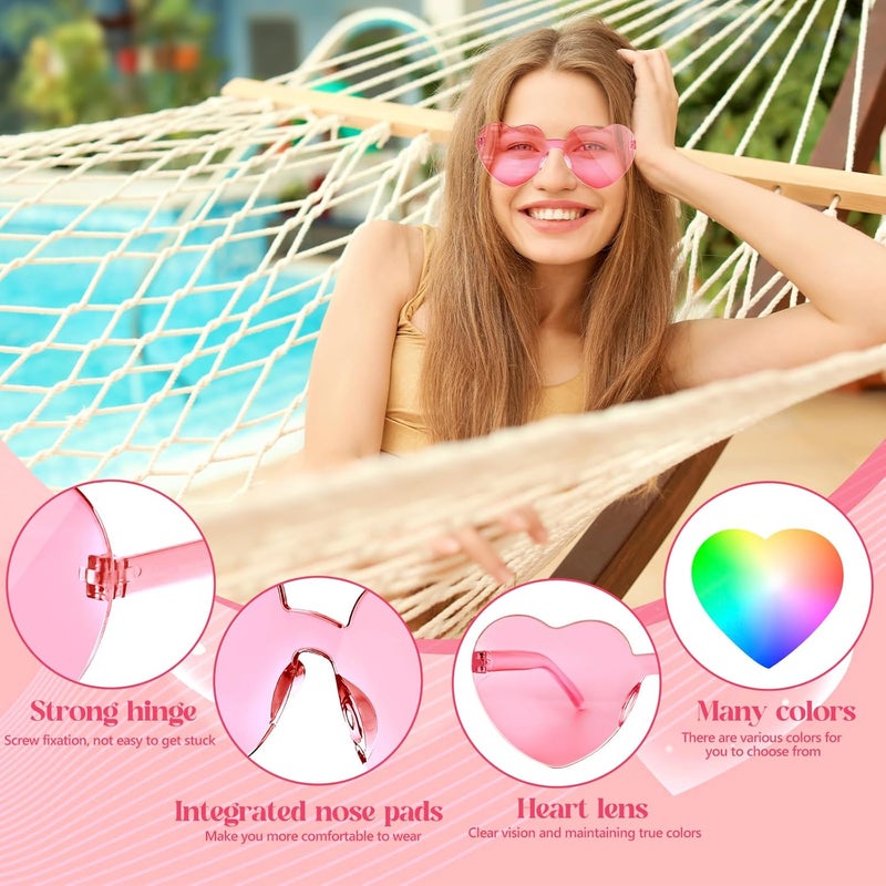 NACHLYNN 10 أزواج من نظارات الشمس على شكل قلب للنساء بدون إطار نظارات قلبية ملونة للحفلات وكوسبلاي (وردي) - Image 4